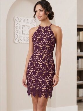 Guess Burgundy Lacy Midi Dress XS NWT